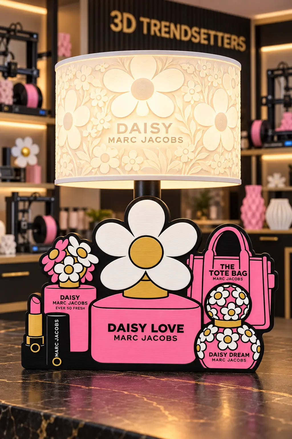 Daisy Pink Lamp, a made-to-order 3D-printed decorative lamp