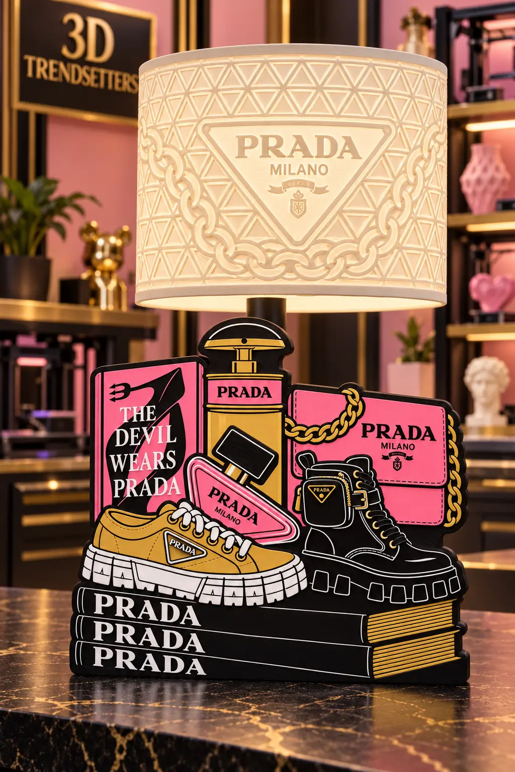 Pink & Gold Fashion Lamp, a made-to-order 3D-printed decorative lamp
